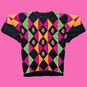 Vintage 1990's Funky and Colourful Arlequin Styled Sweater Size L